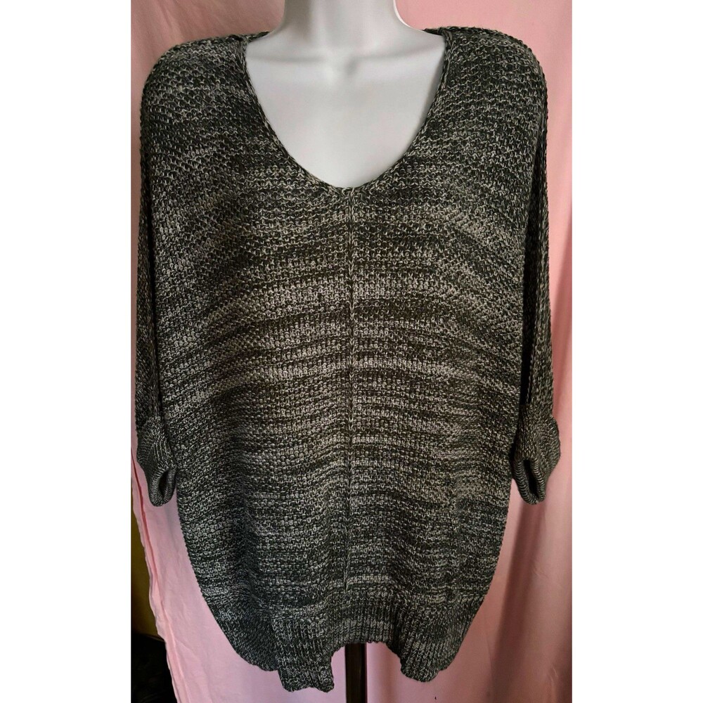 52seven Womens L Gray Marled Knit Sweater Oversized V Neck Dolman Sleeve